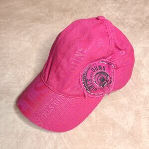Girls With Guns Hot Pink Distressed Rhinestone Cap Hat Indie Sleaze McBling Y2K